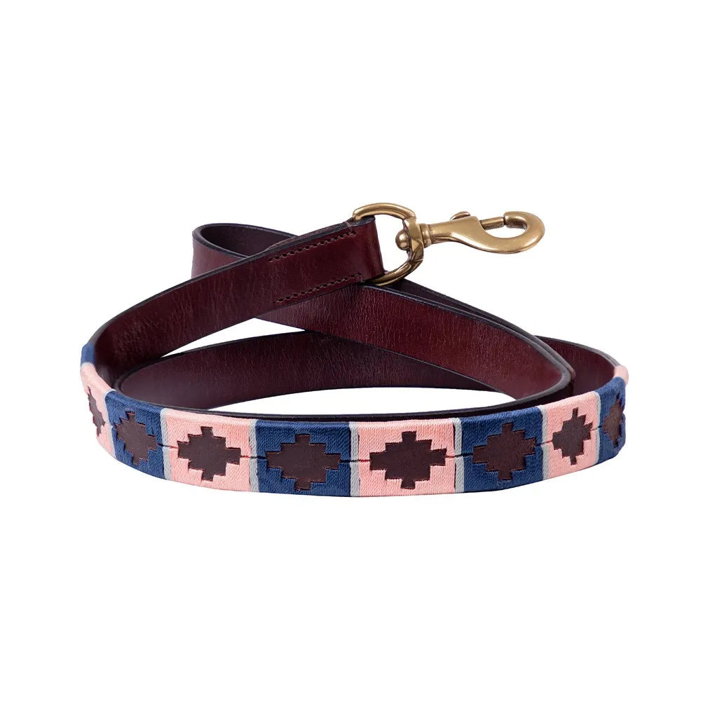 Benji & Flo Sublime Polo Leather Dog Lead - Navy / Rose