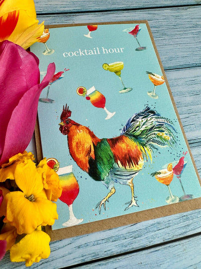 Rooster Birthday | Cocktail Hour Eco Friendly Card colourful