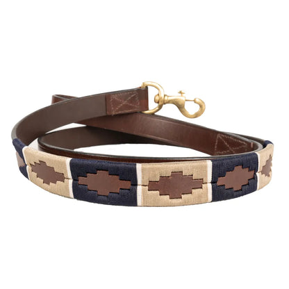 Benji & Flo Sublime Polo Leather Dog Lead - Navy / Fossil