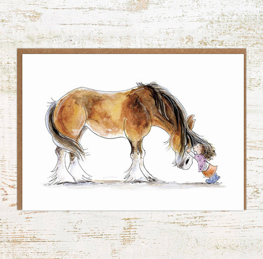 Clydie Cuddle - Clydesdale / Shire Horse Greeting Card