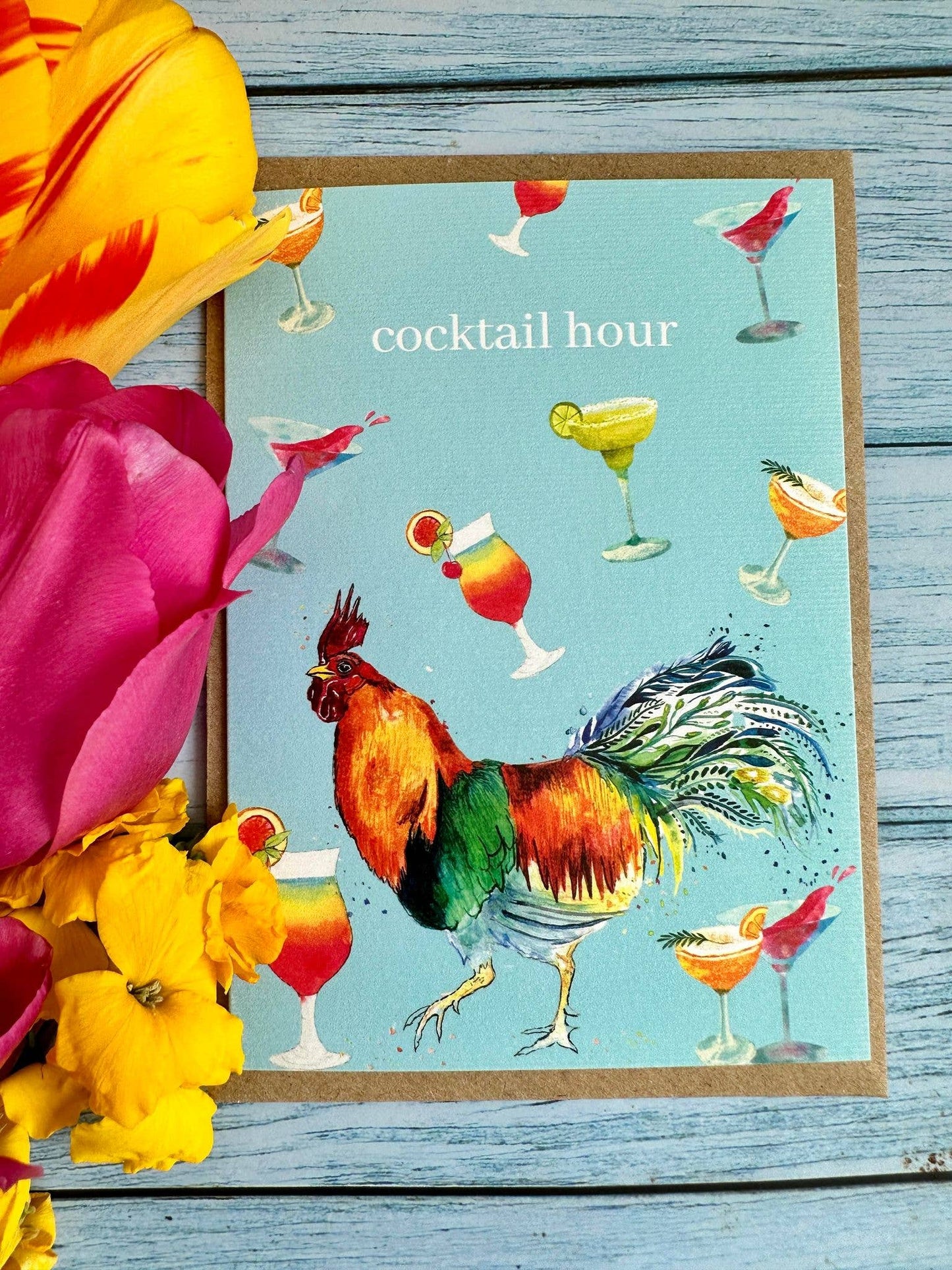 Rooster Birthday | Cocktail Hour Eco Friendly Card colourful