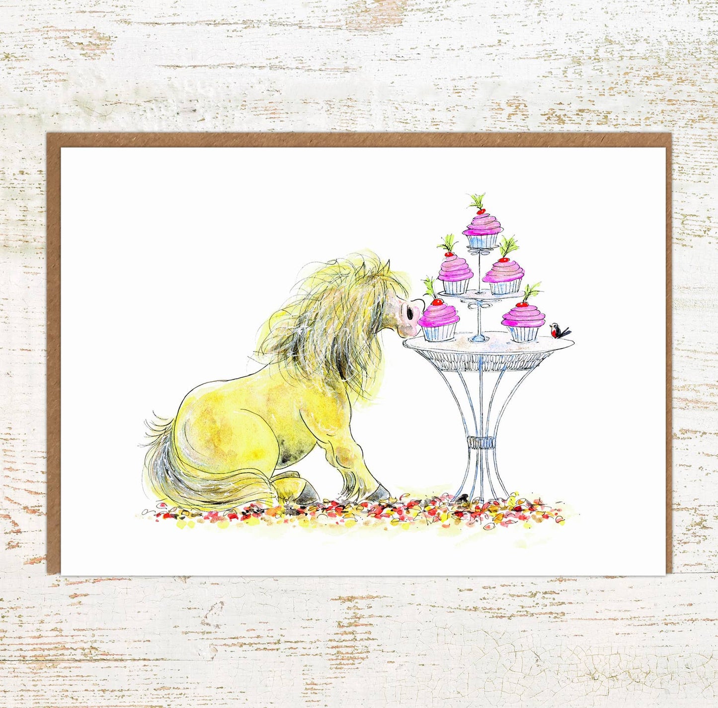 High Tea - A6 Watercolour Pony Birthday Card / Greeting Card