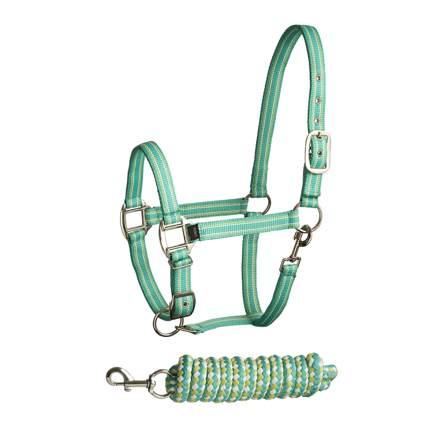 Bitz Stripe Two Tone Headcollar/Lead Rope Aqua/Lime