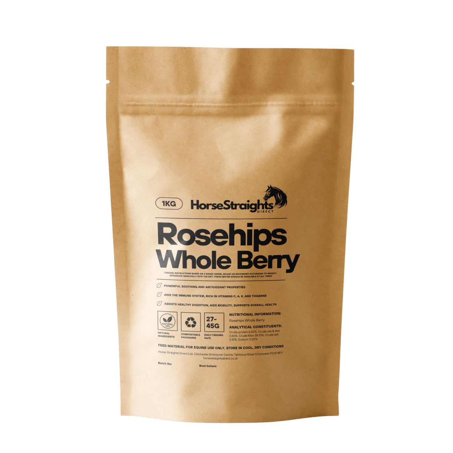 Horse Straights Direct Rosehips Whole Berry - 1KG