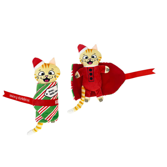 Kong Holiday Cat Pull-a-partz Present Striped Wrap