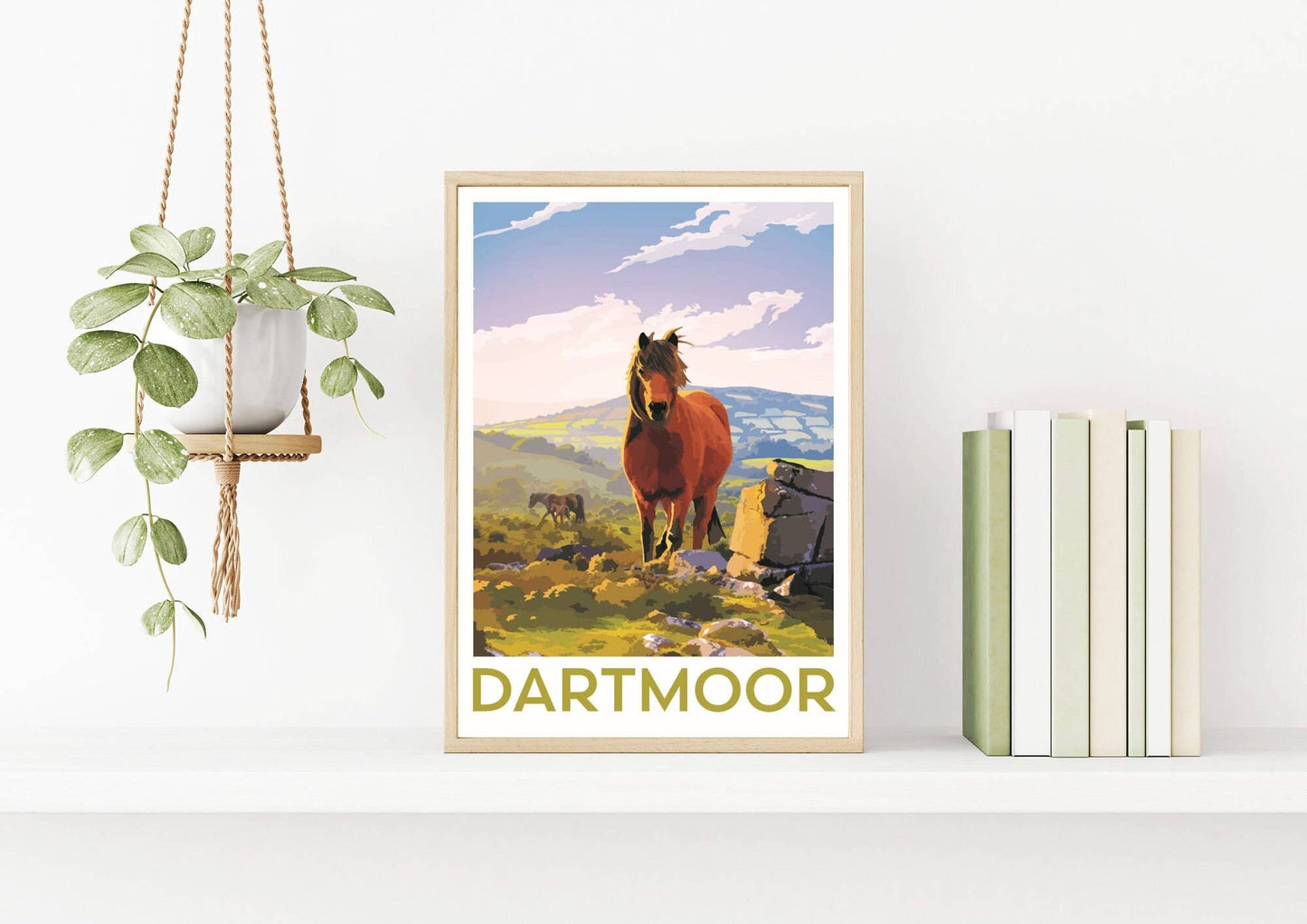 Dartmoor Pony Poster A4, Vintage Dartmoor National Park Tra