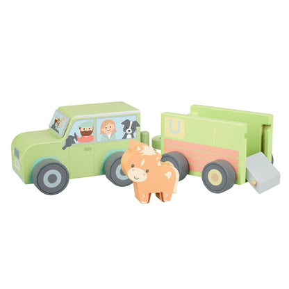 Wooden Farm 4x4 with Horse Box and Horse