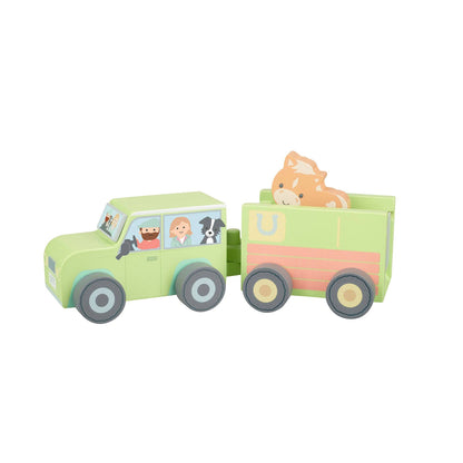 Wooden Farm 4x4 with Horse Box and Horse